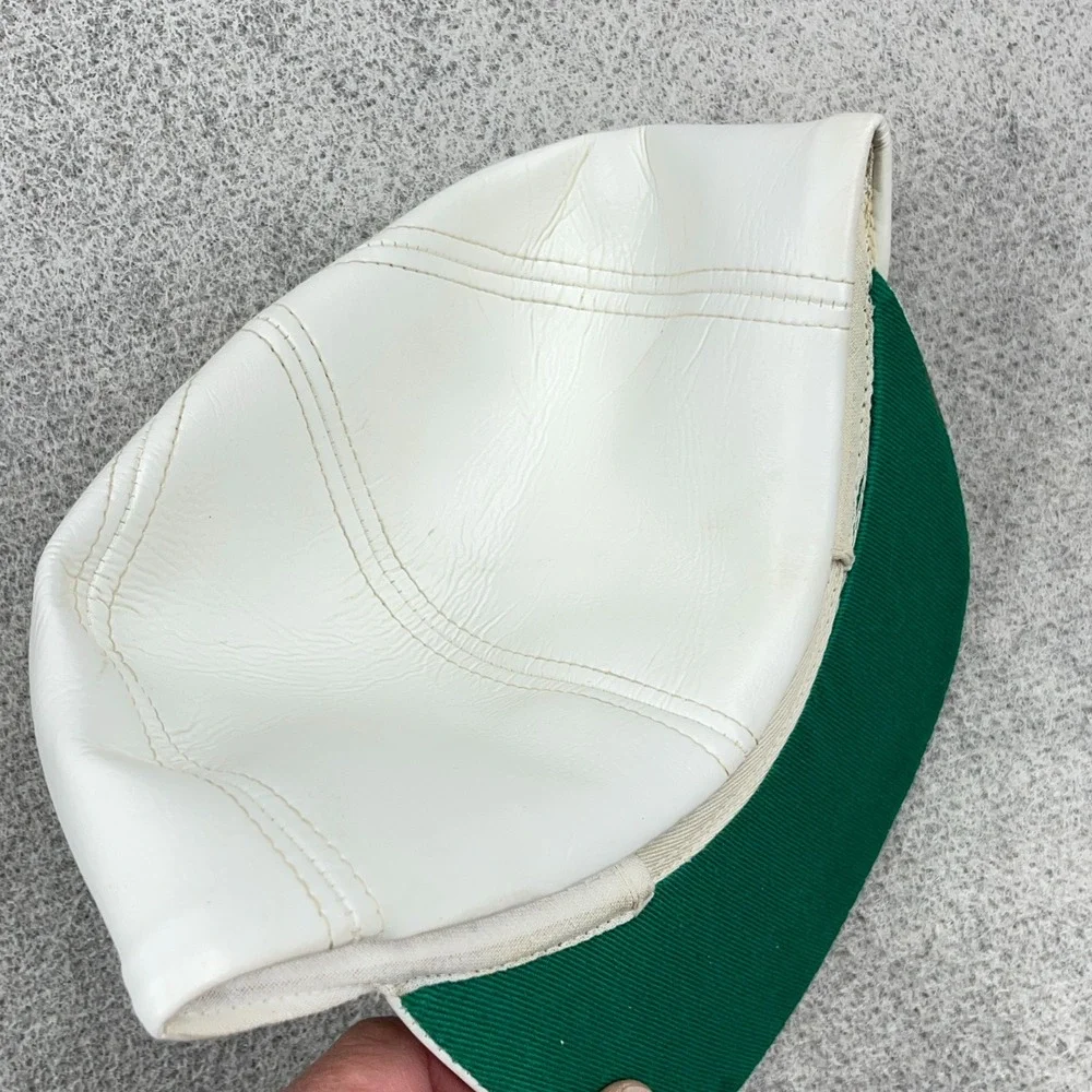 Vintage Columbia Feeds Trapper Hat Cap Trucker White Leather Patch 80s Made USA